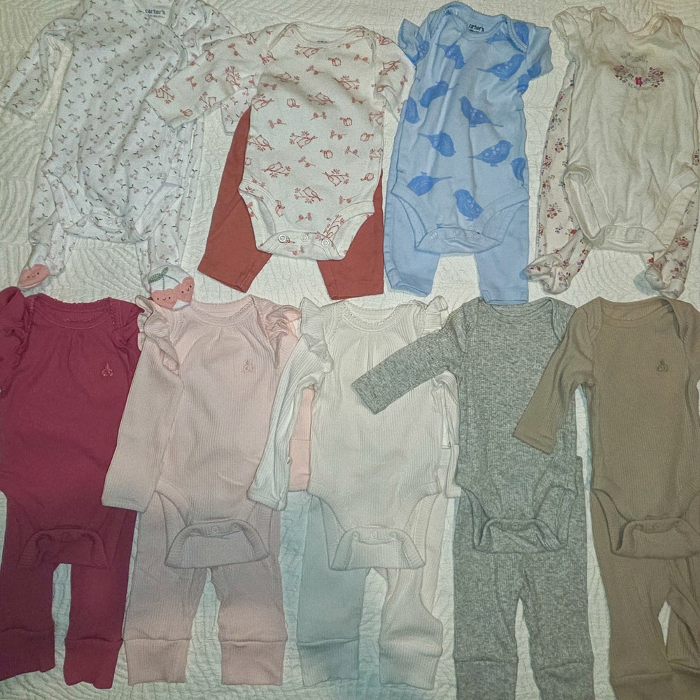Baby Girl 0-3M Outfit Lot | 2-Piece Ribbed Sets + Sleepers | Some NWT